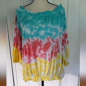 Reese Dipdye Tie Dye Smock Off The Shoulder Top Size 1X